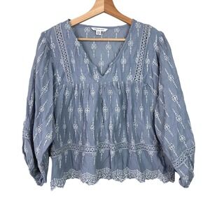 American Eagle Blue Eyelet Embroidered Boho Babydoll‎ Blouse Top Small